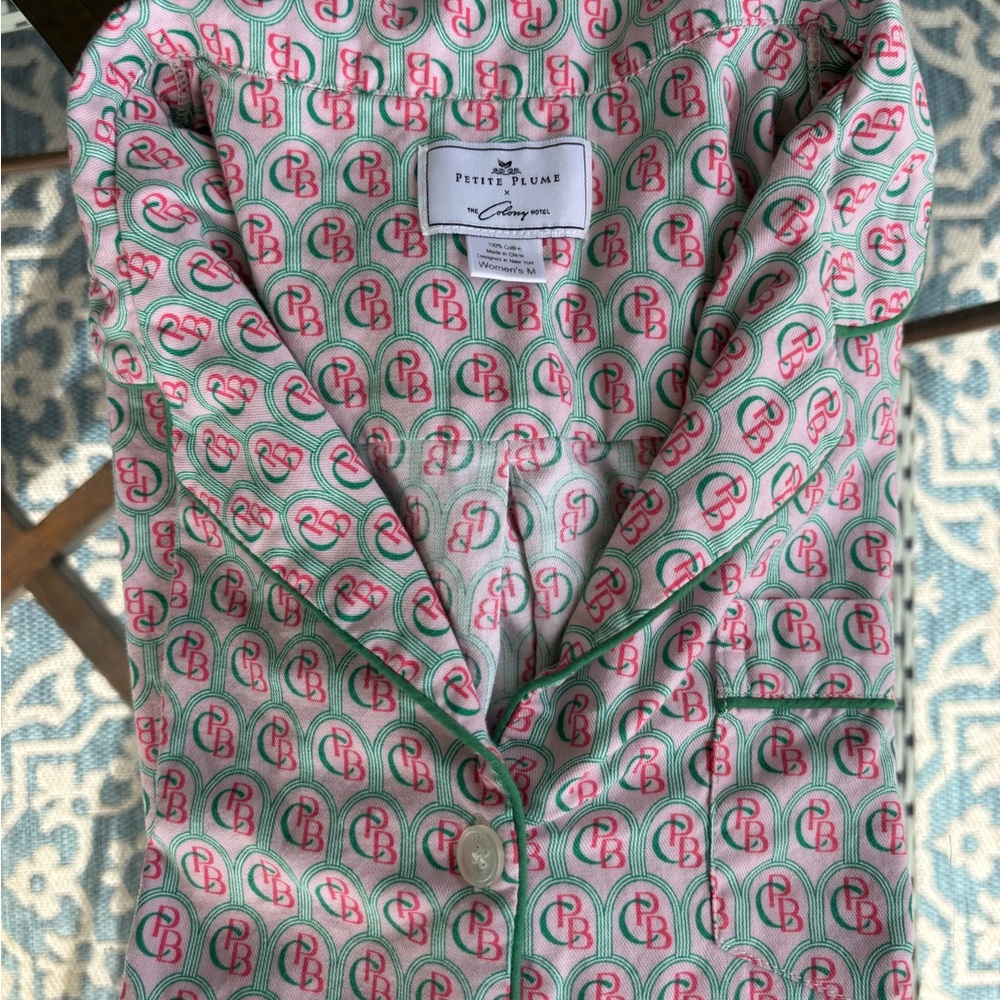 Petite Plume x Colony Hotel Palm Beach pajama top long sleeve size Medium